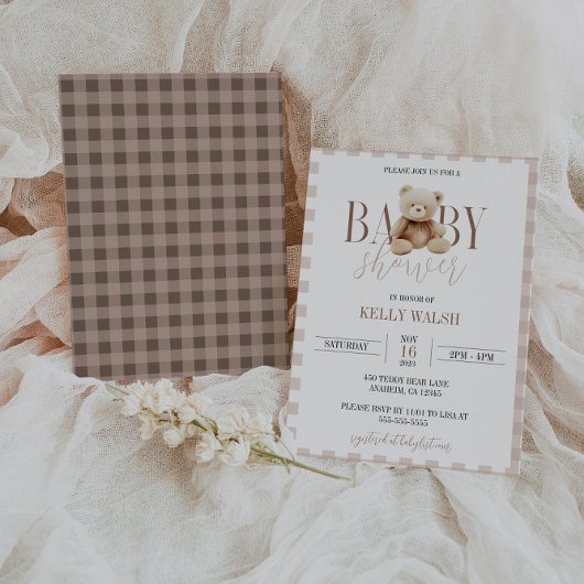 Teddybeer Baby shower Uitnodiging Neutraal Beer