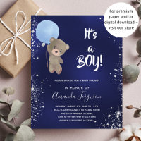 Teddybeer baby shower uitnodiging voor een jongen
