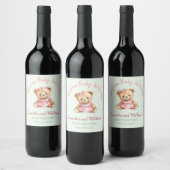 Teddybeer Baby Shower Wijn Etiket (Flessen)