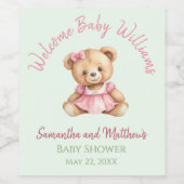 Teddybeer Baby Shower Wijn Etiket (Enkel label)
