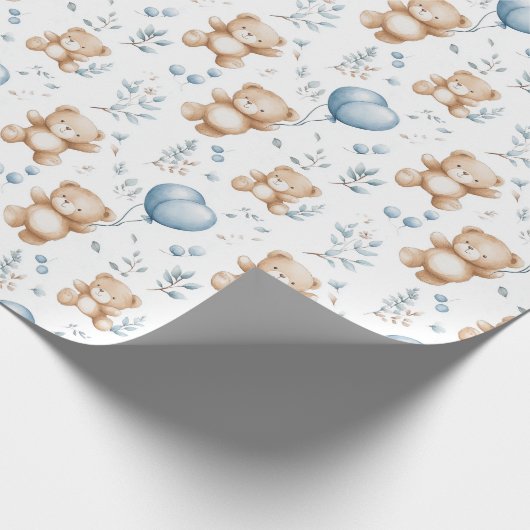 Teddybeer Baby shower Wrapping Paper Cadeaupapier (Hoek)