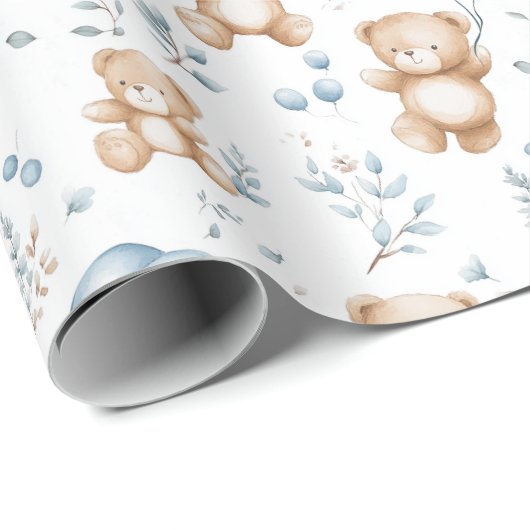 Teddybeer Baby shower Wrapping Paper Cadeaupapier (Rol Hoek)