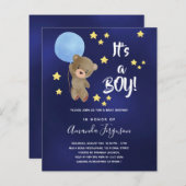 Teddybeer babyborrel uitnodiging jongen blauw (Voorkant / Achterkant)