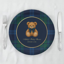 Teddybeer Babyfeest Jongen Blauw Groen Geruit Prep