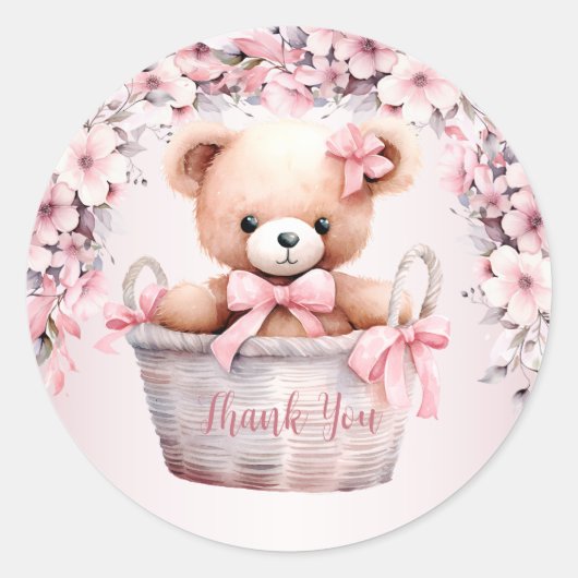 Teddybeer Babymuis Roze Bloemen Feest Elegant Ronde Sticker (Voorkant)
