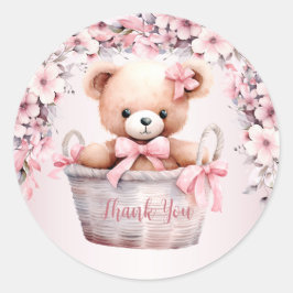 Teddybeer Babymuis Roze Bloemen Feest Elegant Ronde Sticker