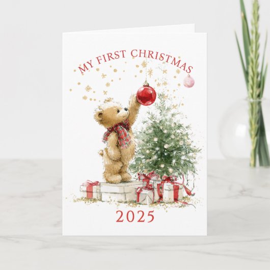 Teddybeer Baby's Eerste Kerstmis Kaart (Voorkant)
