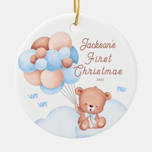 Teddybeer Baby's Eerste Kerstmis Keramisch Ornament (Voorkant)