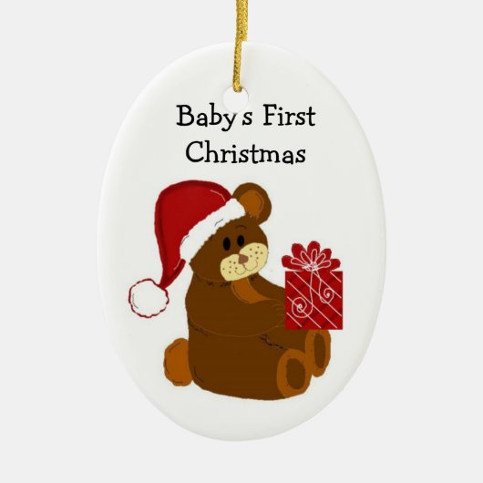 Teddybeer Baby's Eerste Kerstmis Keramisch Ornament (Voorkant)