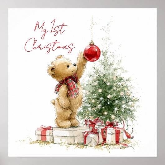 Teddybeer Baby's Eerste Kerstmis Poster (Voorkant)
