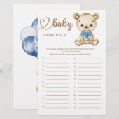 Teddybeer Babyshower Baby Naam Racedspel (Voorkant / Achterkant)