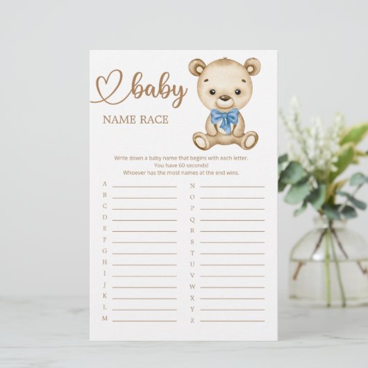 Teddybeer Babyshower Baby Naam Racedspel (Staand voorkant)
