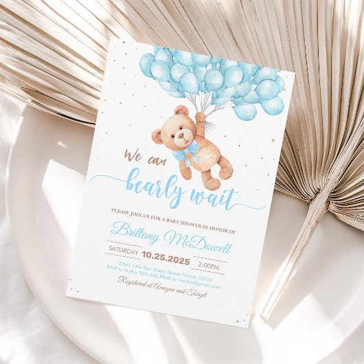 Teddybeer Babyshower Ballonnen Uitnodiging