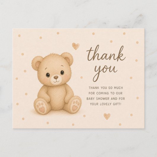 Teddybeer Babyshower Bedankt Briefkaart (Voorkant)
