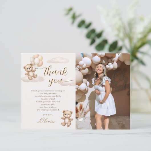 Teddybeer Babyshower Foto Bedankkaart (Staand voorkant)