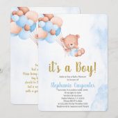 Teddybeer babyshower jongen kaart (Voorkant / Achterkant)