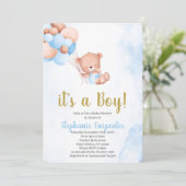 Teddybeer babyshower jongen kaart (Staand voorkant)