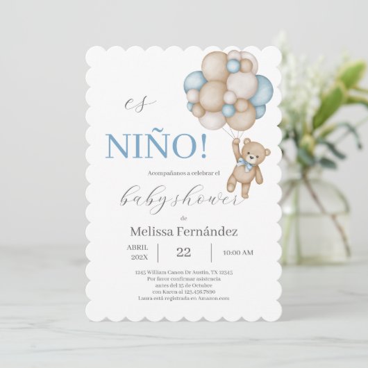 Teddybeer babyshower jongen kaart (Staand voorkant)