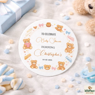 Teddybeer Babyshower Jongen   Knuffel Blauwe Beer Ronde Sticker