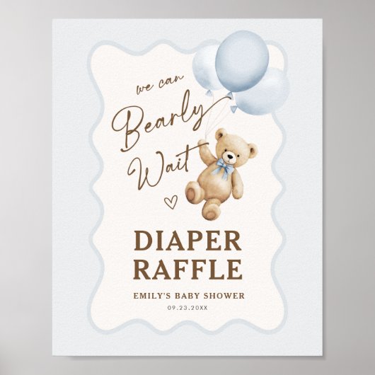 Teddybeer Babyshower Jongen Luierspel Poster (Voorkant)