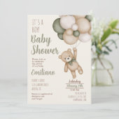 Teddybeer Babyshower Jongens Uitnodiging (Staand voorkant)