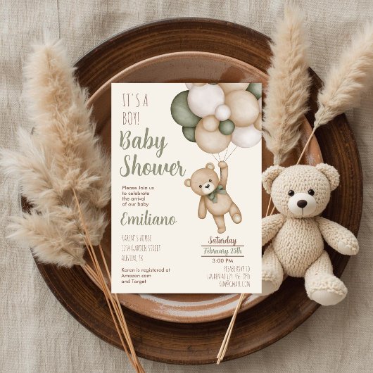Teddybeer Babyshower Jongens Uitnodiging
