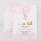 Teddybeer babyshower meisje kaart (Voorkant / Achterkant)