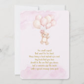 Teddybeer babyshower meisje kaart (Achterkant)