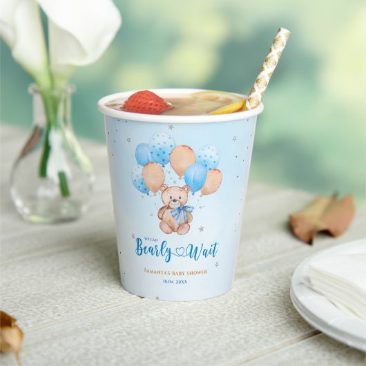 Teddybeer babyshower papieren bekers (Insitu)