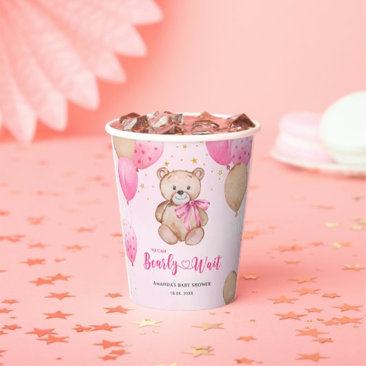 Teddybeer babyshower papieren bekers (Insitu)