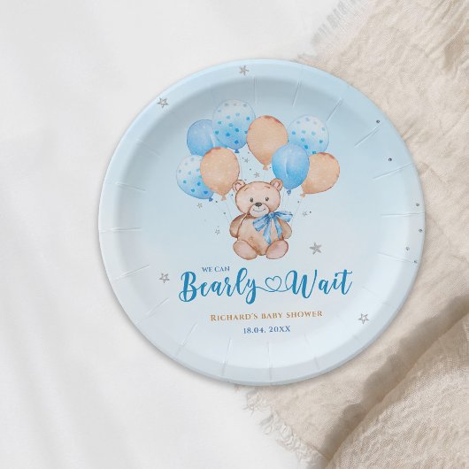 Teddybeer babyshower papieren bordje