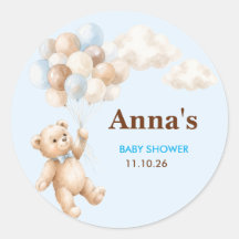 Teddybeer Babyshower Ronde Favor Sticker