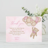 Teddybeer Babyshower Roze Bedankkaart (Staand voorkant)