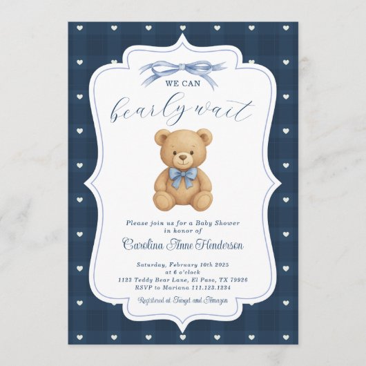 Teddybeer Babyshower Uitnodiging (Voorkant)