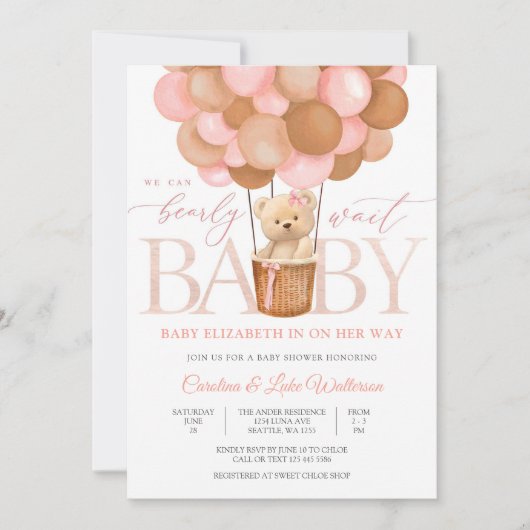 Teddybeer Babyshower Uitnodiging (Voorkant)