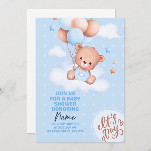Teddybeer Babyshower Uitnodiging  (Voorkant / Achterkant)