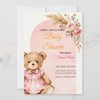 Teddybeer Babyshower Uitnodiging