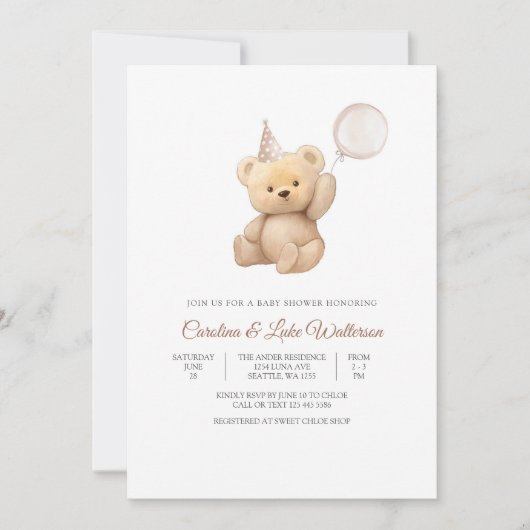 Teddybeer Babyshower Uitnodiging (Voorkant)
