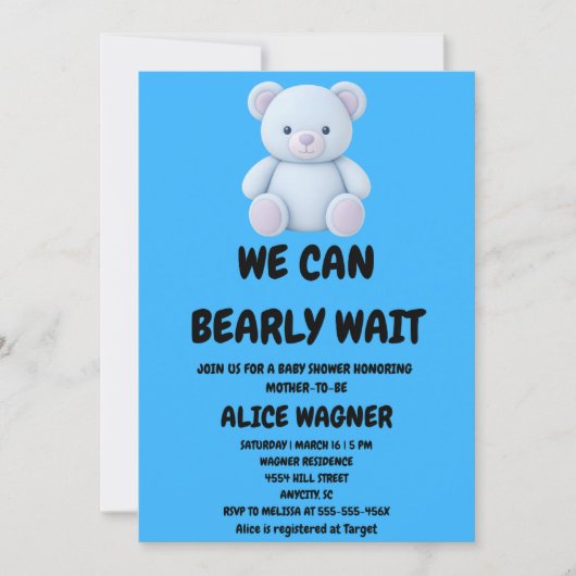 Teddybeer Babyshower Uitnodiging (Voorkant)