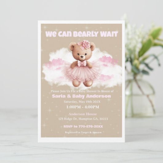 Teddybeer Babyshower Uitnodiging (Staand voorkant)
