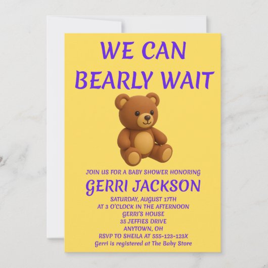 Teddybeer Babyshower Uitnodiging (Voorkant)