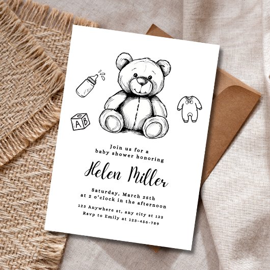 Teddybeer babyshower uitnodiging, Geslacht neutraa