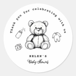 Teddybeer babyshower uitnodiging, geslacht neutraa ronde sticker