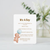 Teddybeer Babyshower Uitnodiging Jongen, (Staand voorkant)