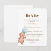 Teddybeer Babyshower Uitnodiging Jongen, (Voorkant / Achterkant)