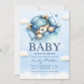 Teddybeer babyshower uitnodiging, jongens babyshow kaart (Voorkant)