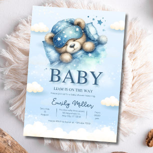 Teddybeer babyshower uitnodiging, jongens babyshow kaart