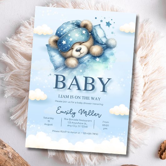 Teddybeer babyshower uitnodiging, jongens babyshow kaart
