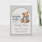 Teddybeer Babyshower Uitnodiging, Kan bijna niet w (Voorkant)