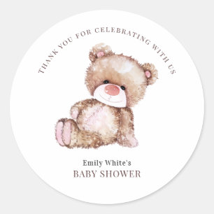 Teddybeer Babyshower Uitnodiging Kan Haast Niet Wa Ronde Sticker